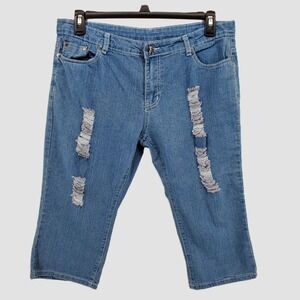 T&Y Fashion Women 13/14 Distressed Capri Jeans Blue Medium Wash Y2K Pre-Owned‎